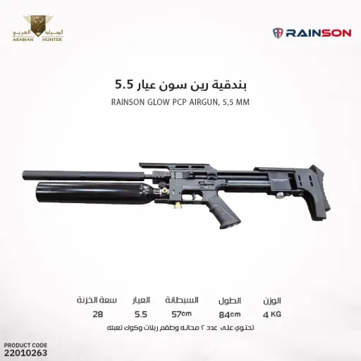 [22010263] Rainson Glow PCP Airgun, 5,5 mm, 2 pcs Mags, Filling Probe